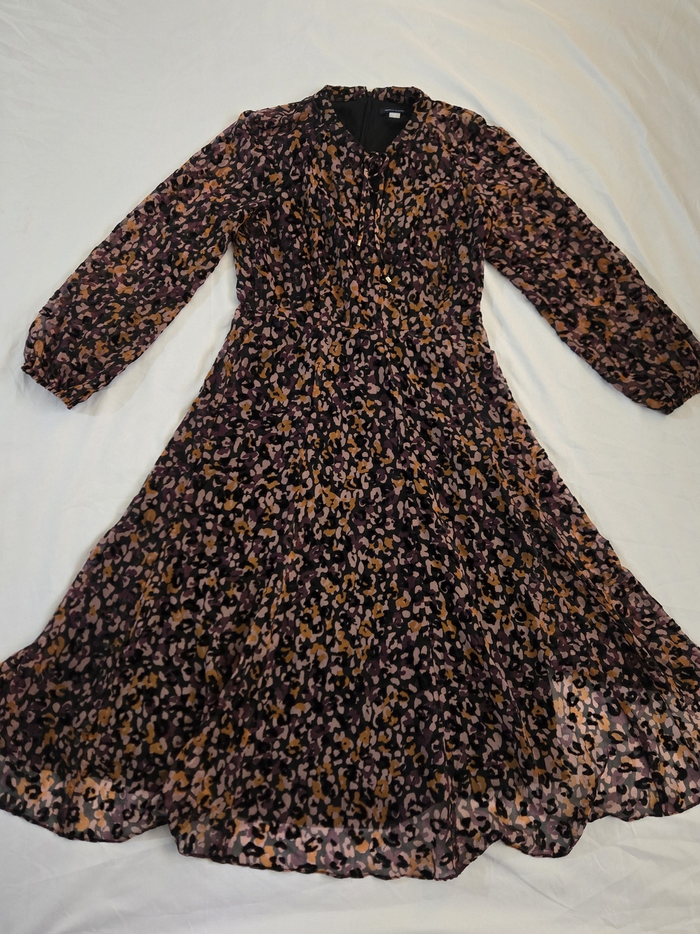 Tommy Hilfiger Black Animal Print Long-Sleeve Midi Dress